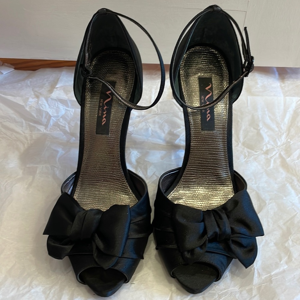 Nina black satin evening heels